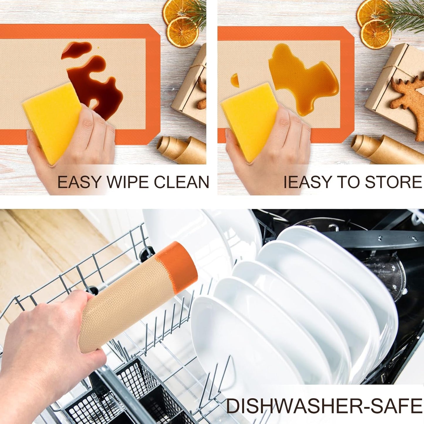 Silicone Baking Mat, 3 Pack Reusable Baking Mat, Non-Stick, Food Safe Silicone Mats for Baking, Oven Baking Sheet for Making Cookies, Macaroons, Bread