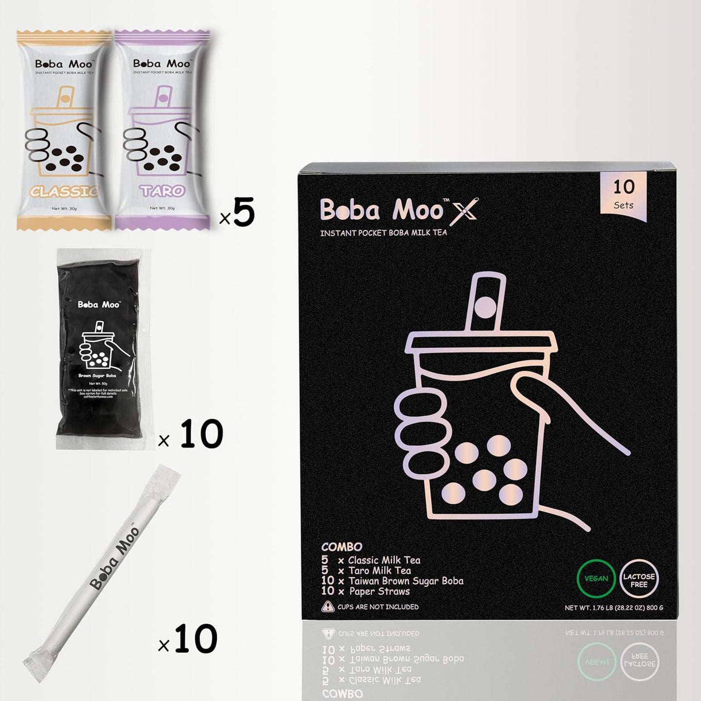 Boba Moo X Premium Boba Tea Kit Combo (Classic & Taro) - Only 5,000 Kits Yearly, Small Batch Bubble Tea Kit With Boba Tapioca Pearls, Exceptional Taste & Chewiness, Vegan, Lactose-Free, 10 Servings