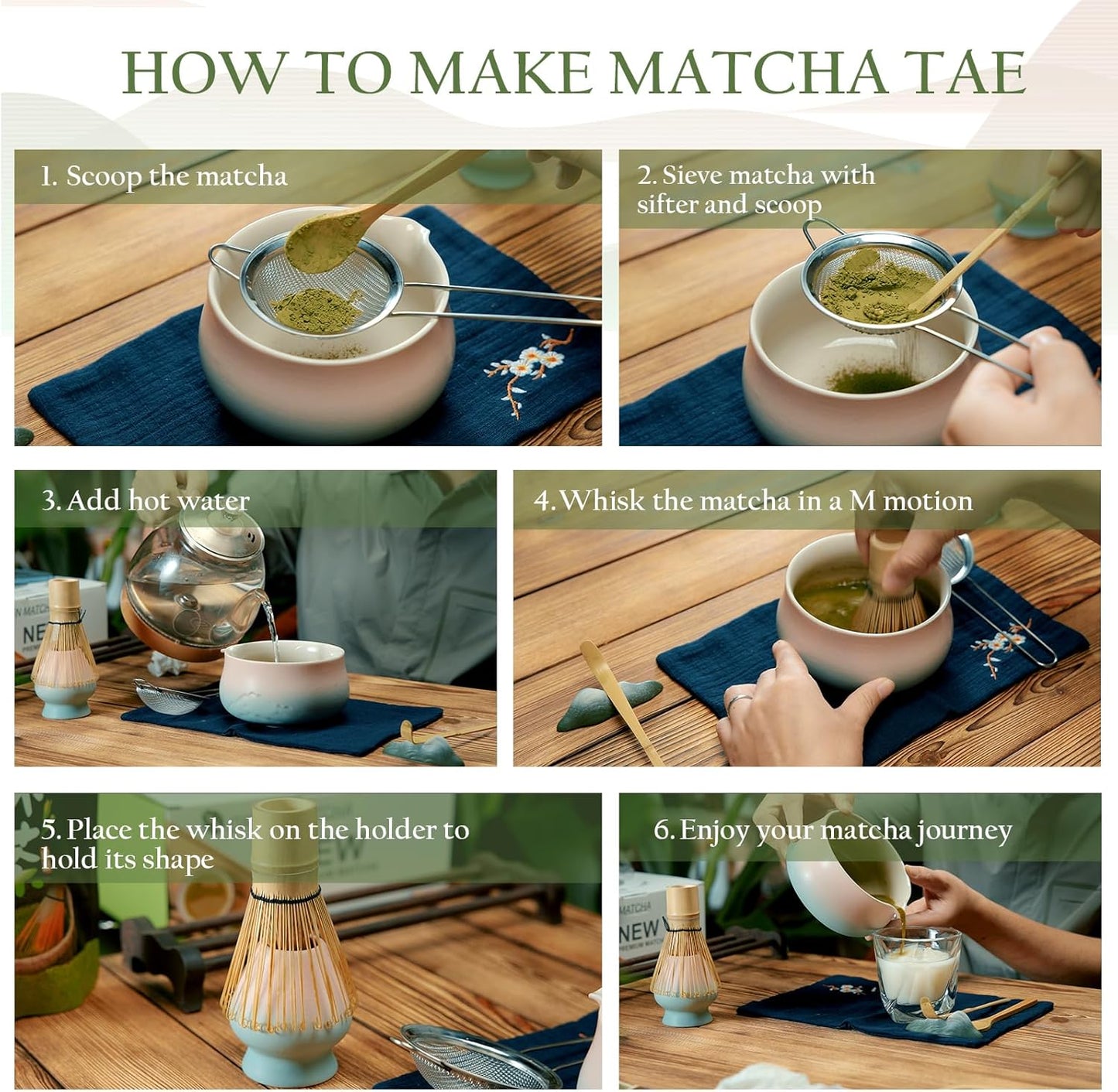 Matcha Whisk Set, Matcha Bowl with Spout, 8PCS Matcha kit, Matcha Whisk and Bowl, Matcha Chasen, Bamboo Scoop, Scoop Rest, Sifter and Tea Towel, Gifts and Ceremony Set for Macha Lovers.(Gradient)