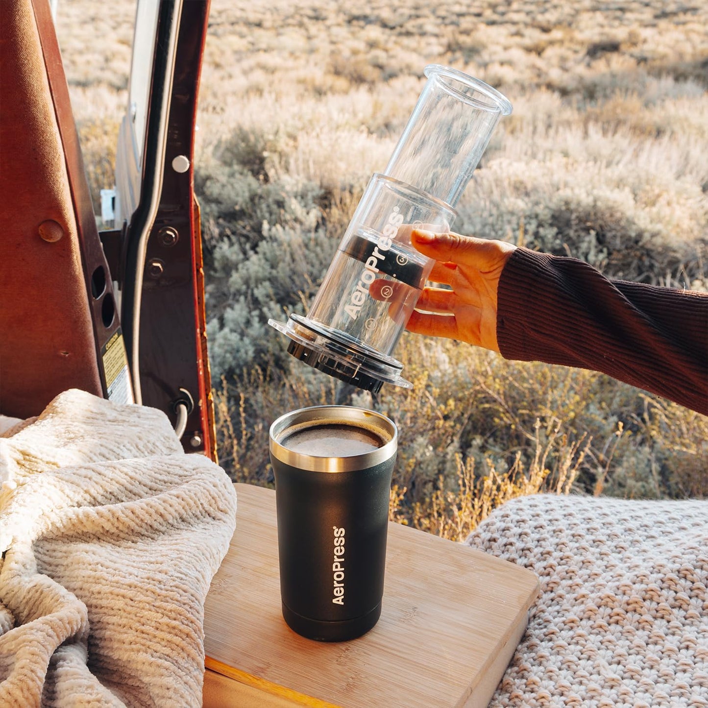 AeroPress Go Plus, Small Portable Coffee Maker for Travel & Camping - 3 In 1 Brew Method Combines French Press, Pourover, Espresso, Full Bodied Coffee without Bitterness, Coffee Press Kit - Black