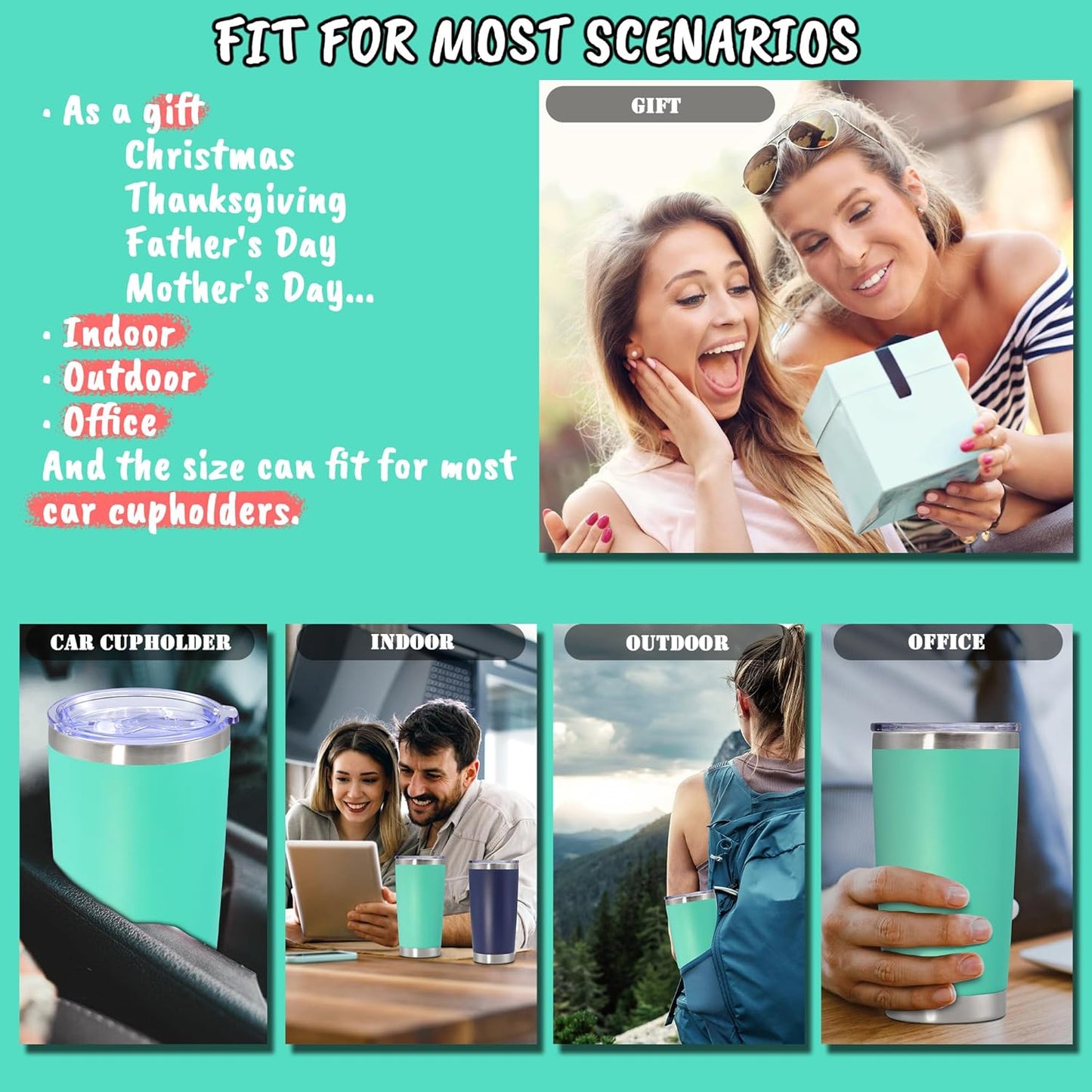 20 oz Tumbler with lid Double Wall Vacuum Insulated Tumblers Stainless Steel Coffee Mug Travel Coffee Tumbler Powder Coated Tumbler Cup Keep Hot&Cold - (Light Blue 12 Pack)