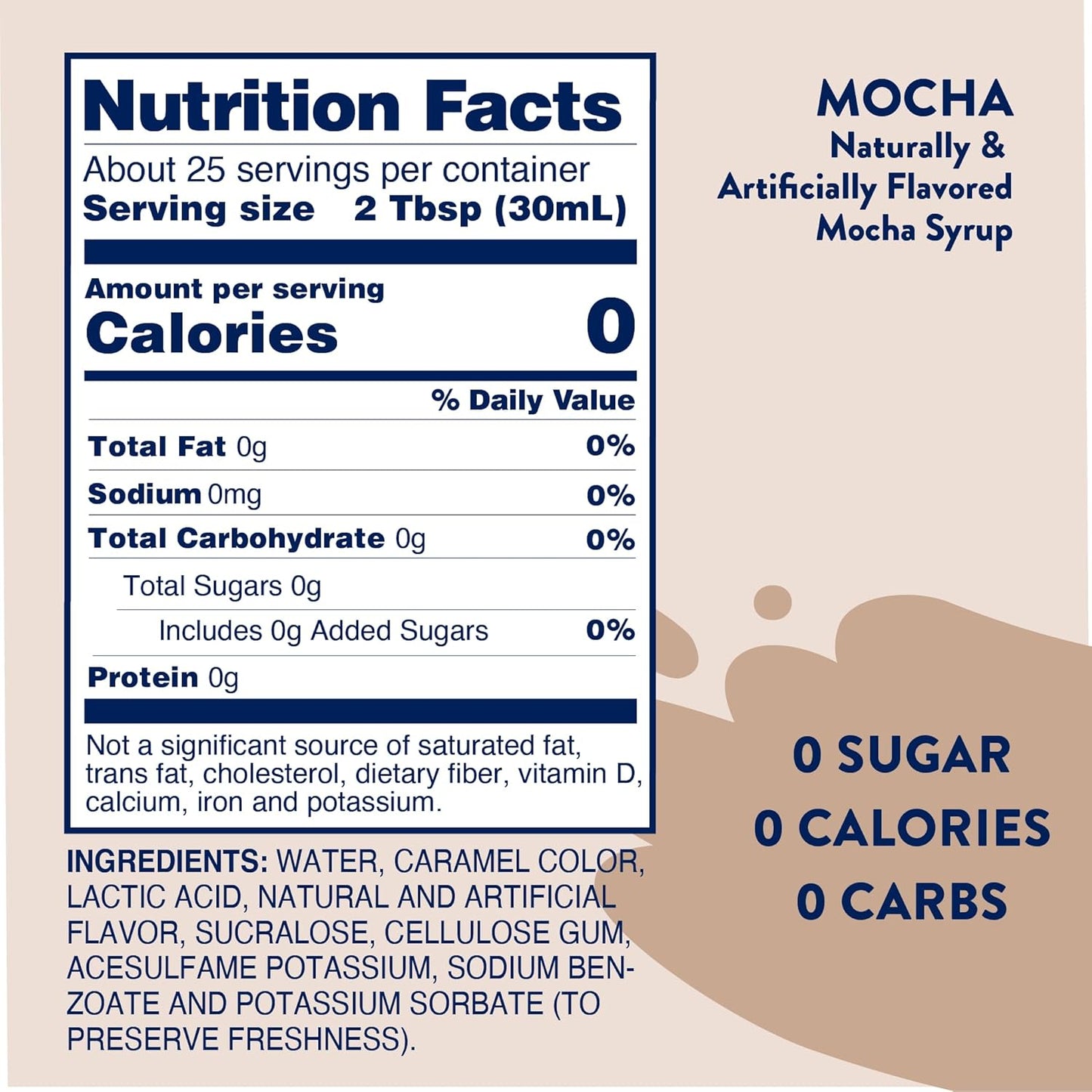 Jordan's Skinny Syrups Sugar Free Coffee Syrup, Mocha Flavor Drink Mix, Zero Calorie Flavoring for Chai Latte, Protein Shake, Food & More, Gluten Free, Keto Friendly, 25.4 Fl Oz, 1 Pack