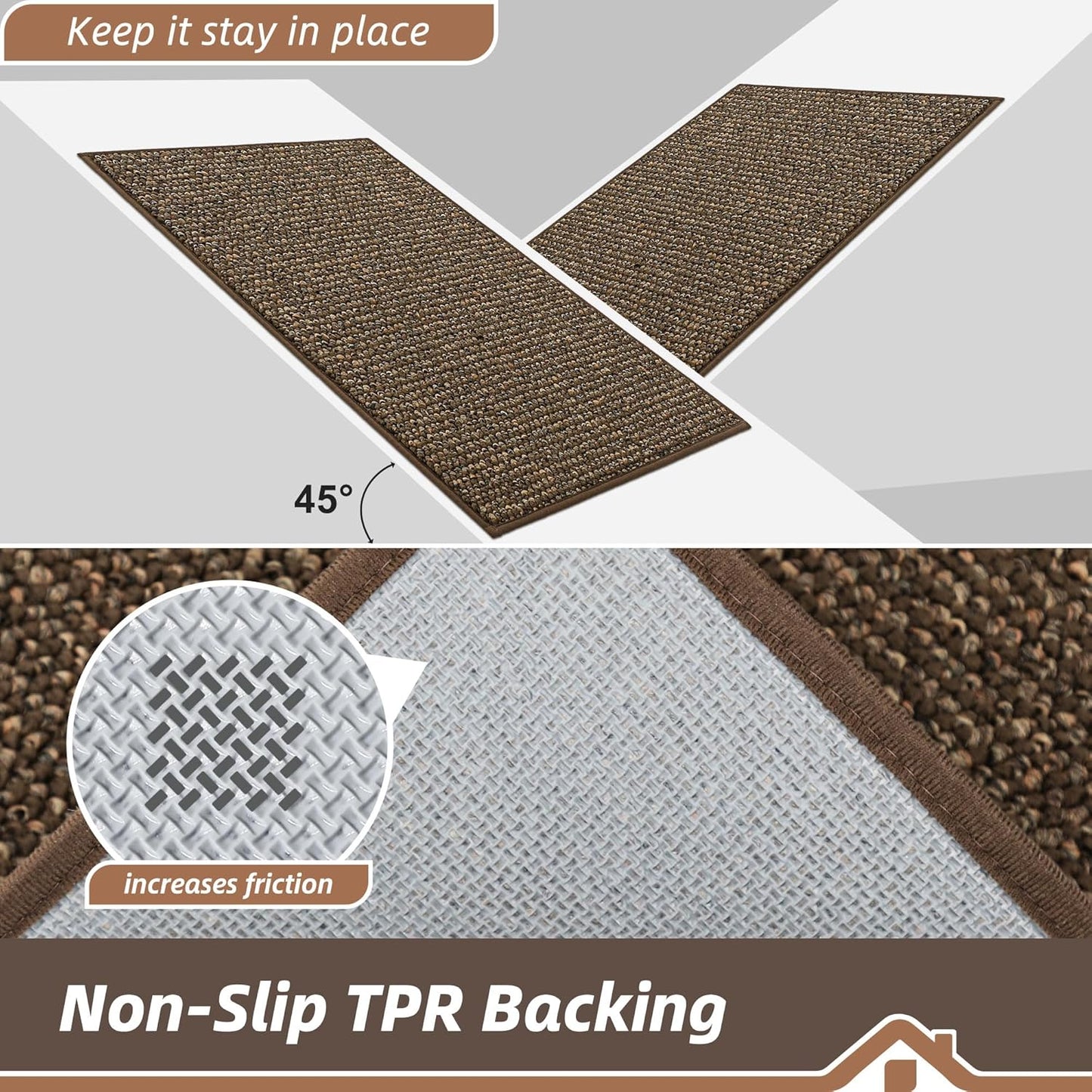 BEQHAUSE Dirt Trapper Door Mat 24" x 60", Non-Slip Washable Doormats Entrance Mat, Dirt Resistant and Absorbent Welcome Mat, Low Profile Floor Mats for Front Back Door and Entryway, Brown