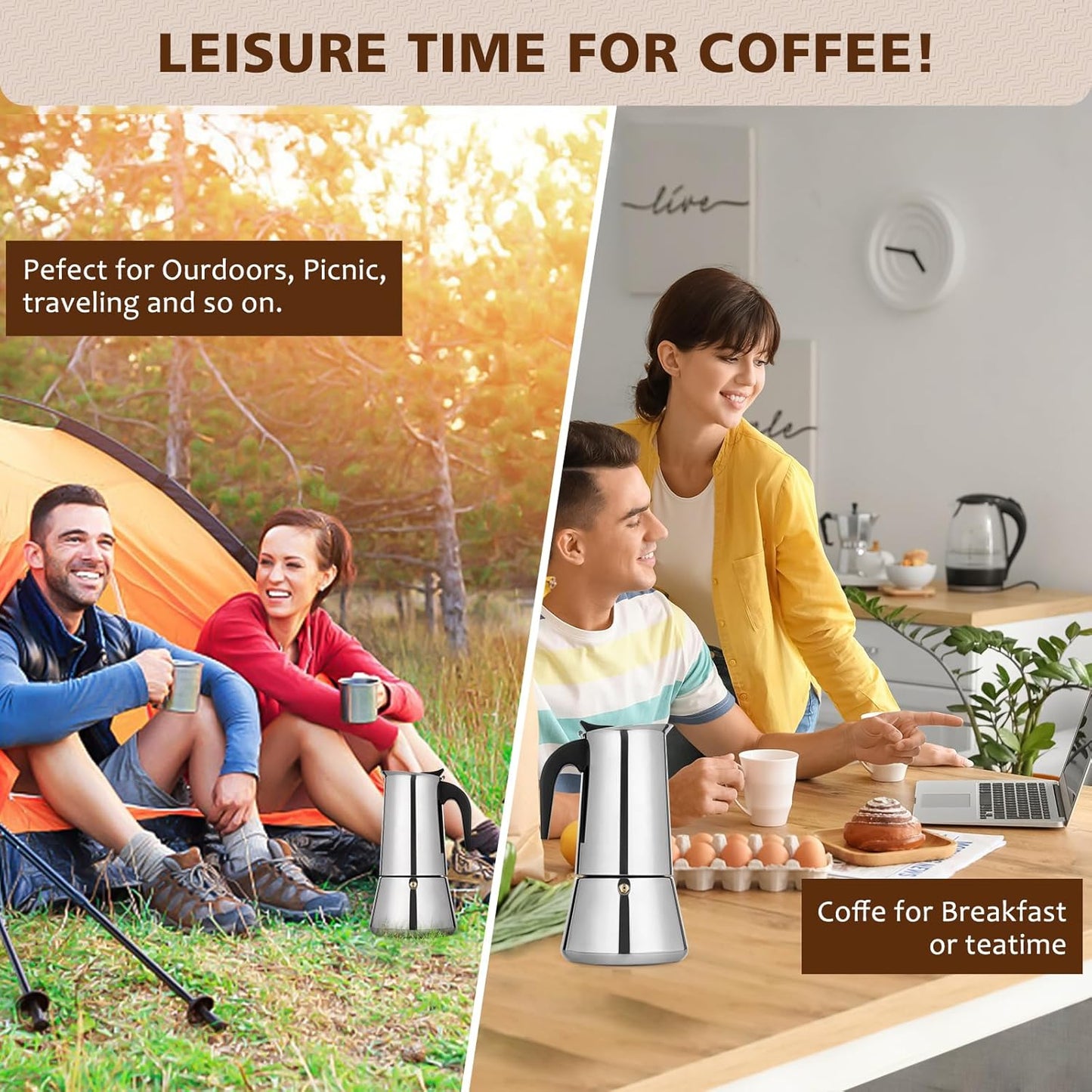 Stovetop Espresso Maker, 12 cup Moka Pot, Italian Coffee Maker Percolator, Stainless Steel Espresso Pots, 600ml/20oz(Espresso Cup=50ml/1.7oz) Coffee Pot Cafe Maker for Induction Cookers, Hobs