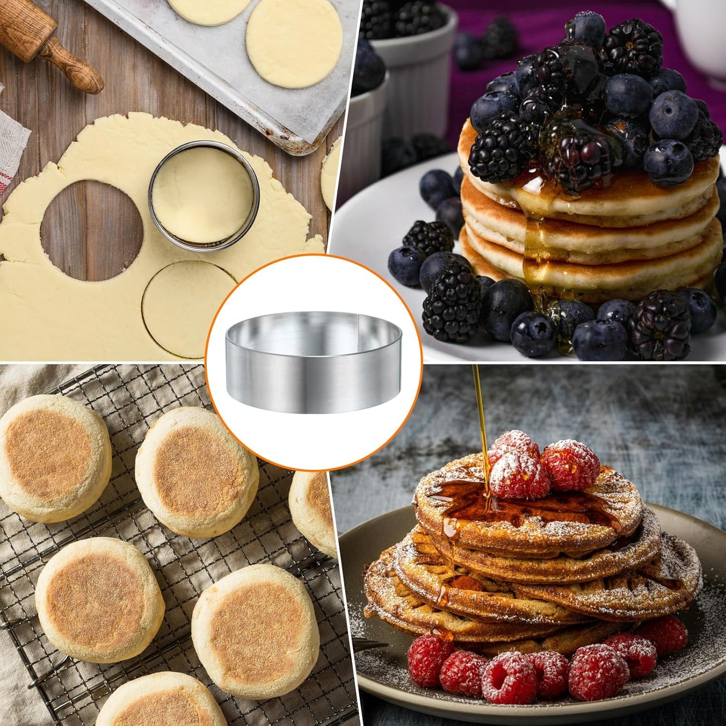 HARFINGTON Round Cake Ring 2.36 x 1 Inch Seamless Stainless Steel Pastry Mousse Dessert Ring Mirror Coating for Baking Cooking English Muffins Crumpet Making Tool