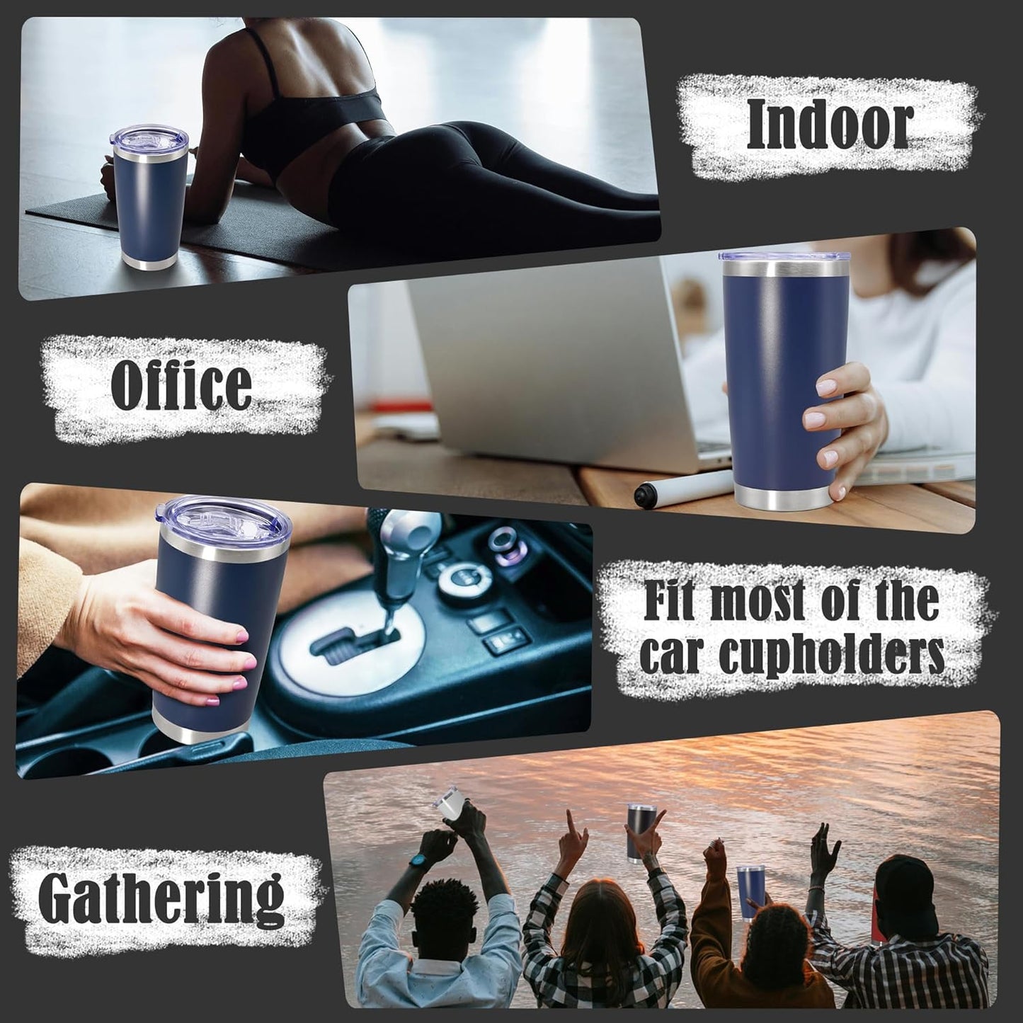 20 oz Tumbler Coffee Tavel Tumblers Bulk with Lid Stainless Steel Double Wall Vacuum Insulated Mug Powder Coated Cups fit Car Cupholder for Hot and Cold - Navy, 4Pack