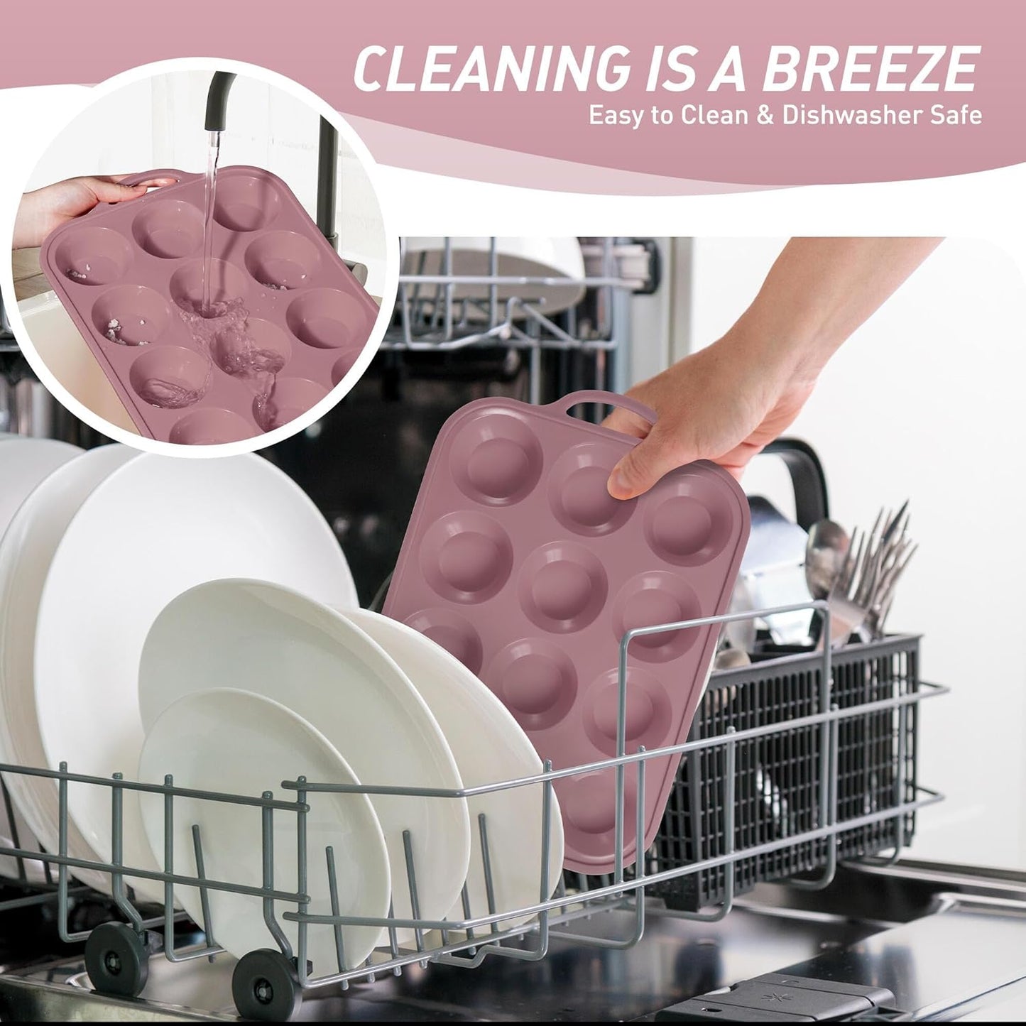 2 Packs 12 Cups Silicone Muffin Pan with Metal Reinforced Frame Regular Size Cupcake Pan Tray Egg Bites Silicone Circle Cookie Molds Muffin Tin Tart Pans Baking Sheet Set for Breakfast Sandwiches