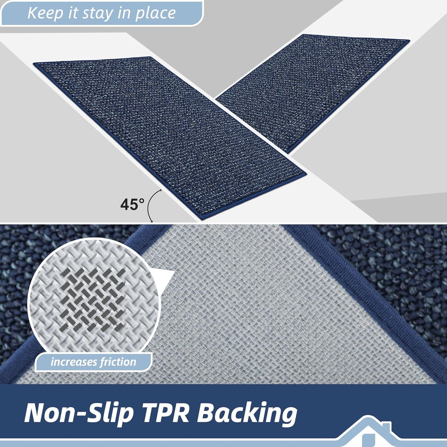 BEQHAUSE Dirt Trapper Door Mat 24" x 36", Non-Slip Washable Doormats Entrance Mat, Dirt Resistant and Absorbent Welcome Mat, Low Profile Floor Mats for Front Back Door and Entryway, Blue