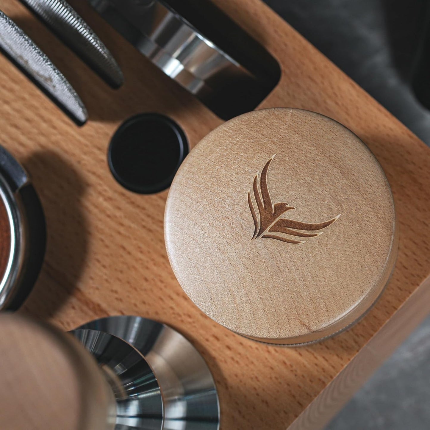 54mm Espresso Distributor for Breville Portafilters Maple Coffee Leveler Adjustable Depth Stainless Steel Espresso Leveling Tool Premium Espresso Machine Accessories For Coffee Bar