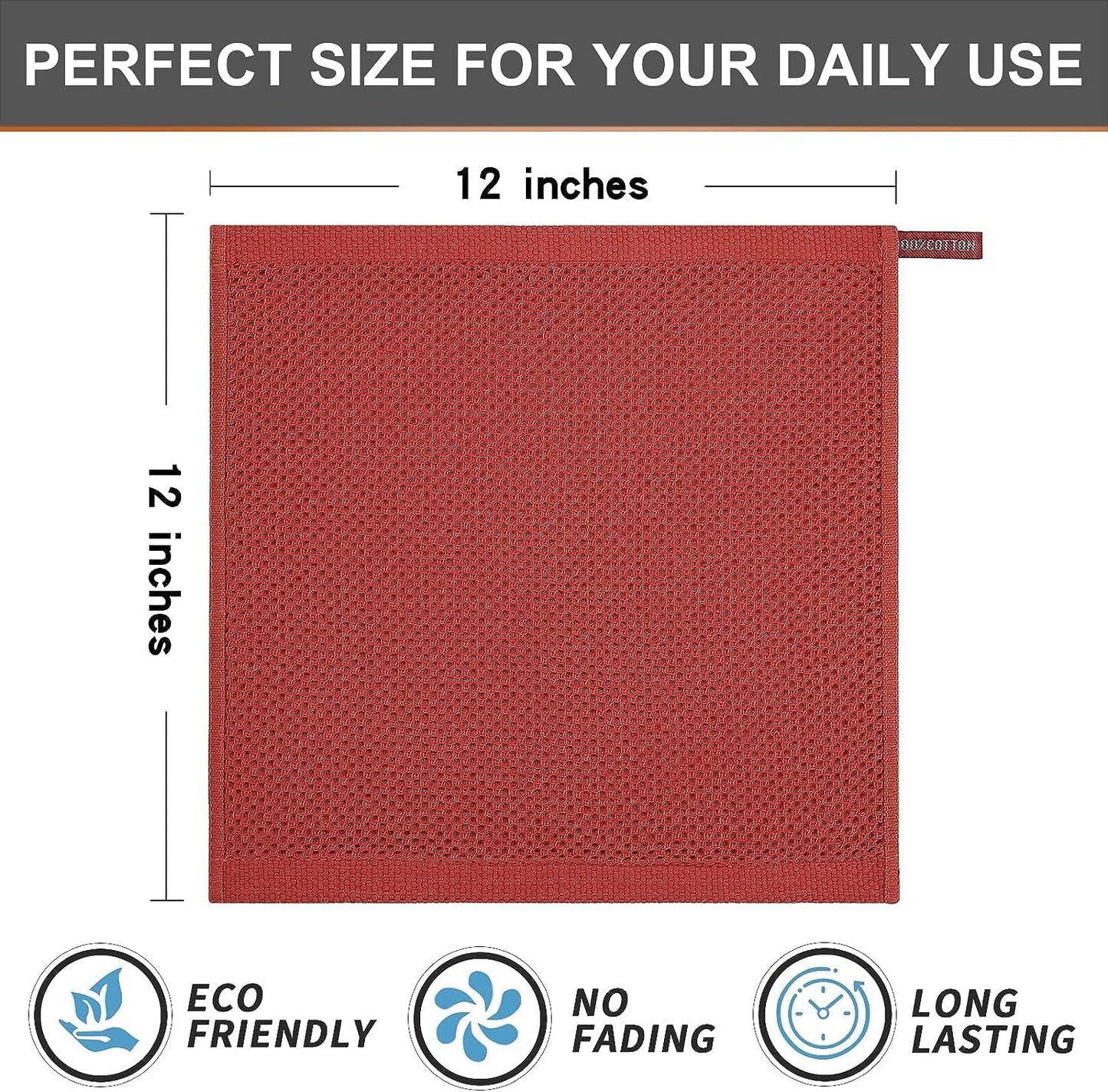 Kitinjoy 100% Cotton Kitchen Dish Cloths, 8 Pack Waffle Weave Ultra Soft Absorbent Dish Towels for Drying Dishes, Quick Drying Dish Rags, 12 X 12 Inch, Multicolor