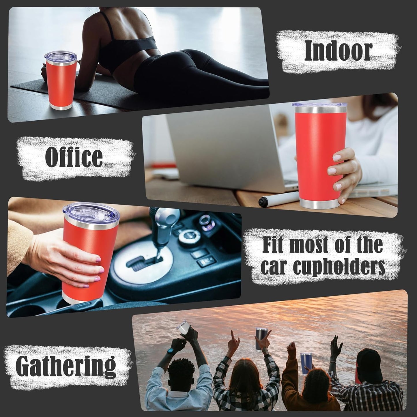 20 oz Tumbler Coffee Tavel Tumblers Bulk with Lid Stainless Steel Double Wall Vacuum Insulated Mug Powder Coated Cups fit Car Cupholder for Hot and Cold - Red, 4Pack