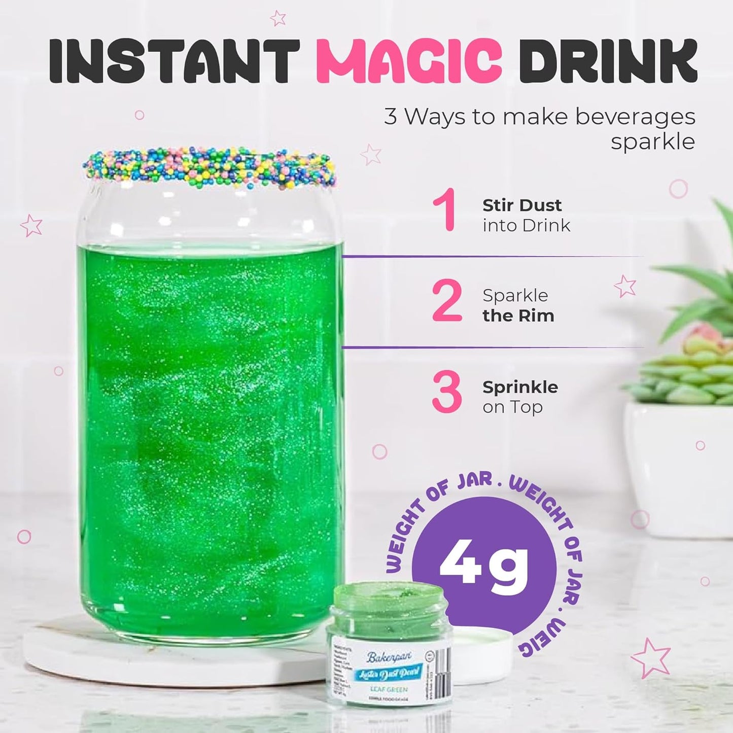 Bakerpan Pearl Luster Dust Edible, Leaf Green Edible Glitter for Cocktails, Set of 2-4 Grams Glitter for Cake Decorating, Cookies, Chocolates and Candies, Drinks (Made in USA)