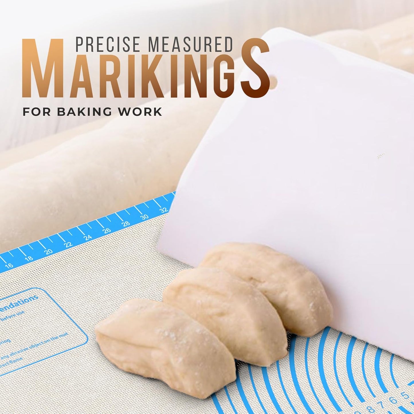 28 * 20 inches Blue, Non-Slip Silicone Baking Sheets - Baking Mat with 0.7mm Thickness - Non-Stick Pastry & Cookie Mat for Kitchen Counter for Rolling Out Dough with Measurements.