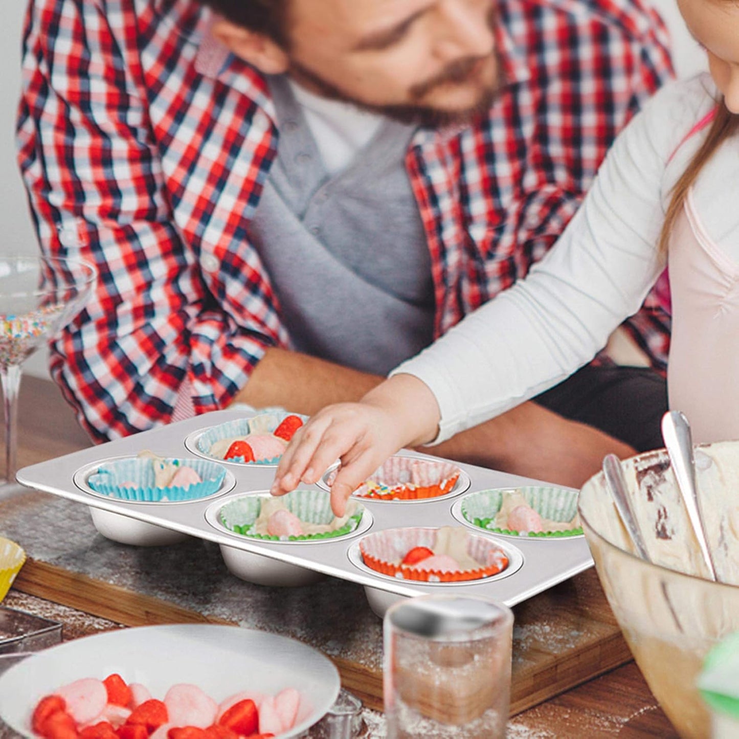 TeamFar Muffin Pan, 6 Cup Muffin Pan for Baking, Cupcake Pan Muffin Tin Tray Set Stainless Steel for Making Cakes Cornbread Quiche and More, Healthy & Durable, Oven & Dishwasher Safe