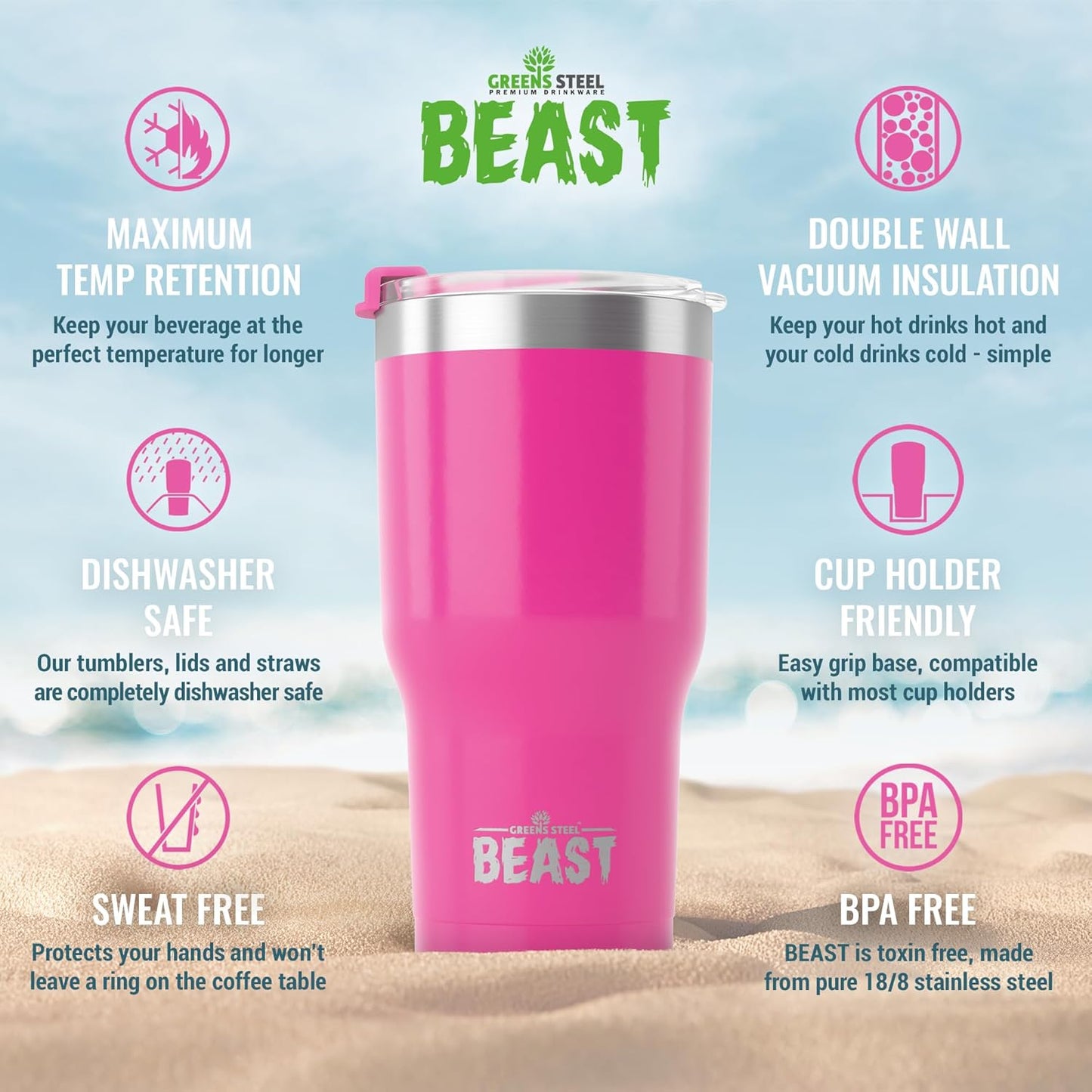 Beast 20 oz Tumbler Stainless Steel Vacuum Insulated Coffee Ice Cup Double Wall Travel Flask (Cupcake Pink)