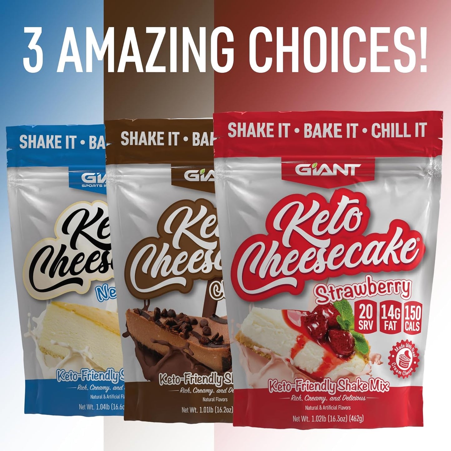 Giant Sports Keto Cheesecake Shake Mix - Delicious Low Carb, Ketogenic Diet Gluten Free Powder Mix - Works Great with Almond Milk - Chocolate (20 Serving Bag)