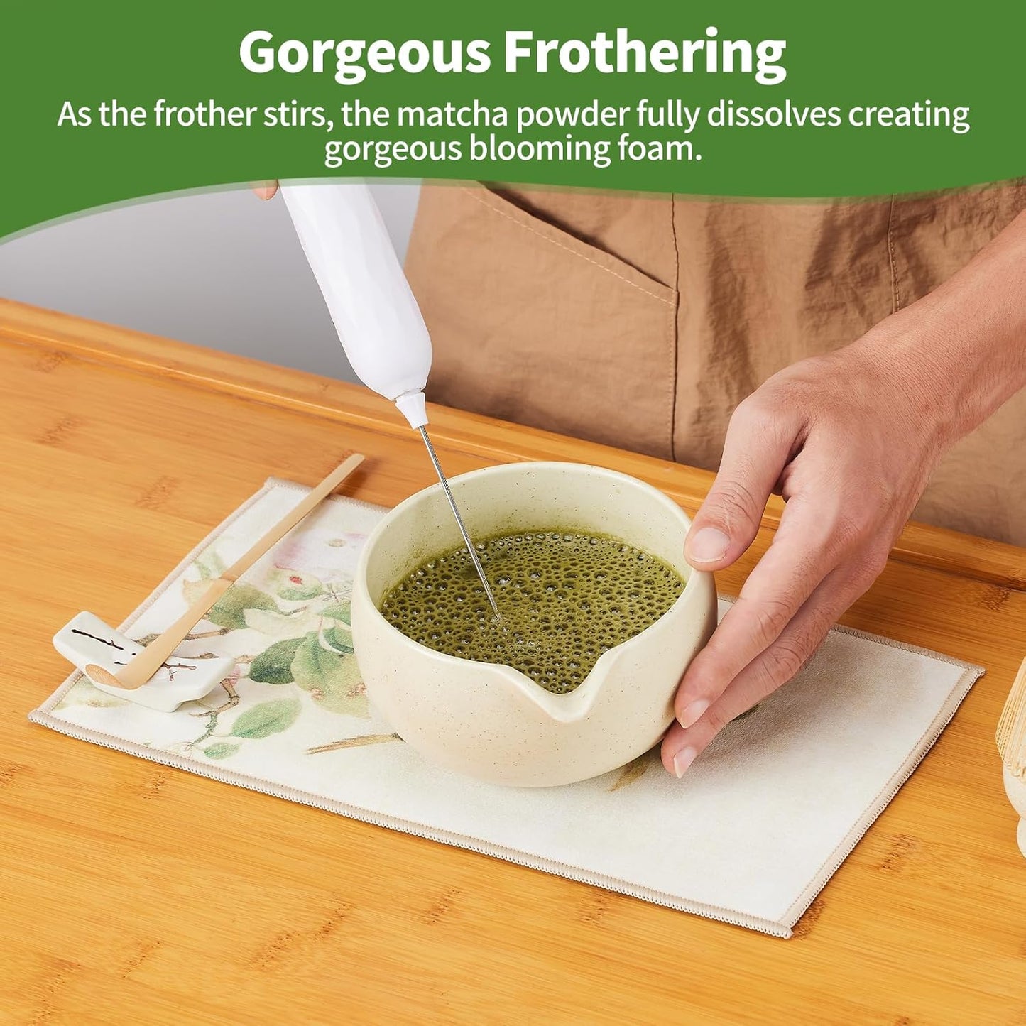 Matcha Whisk Set,9 Pcs Japanese Matcha Set, Matcha Kit with Sifter, Matcha Tea Cloth, Matcha Powder Canister, Electric Rechargeable Frother(Mottled Beige)