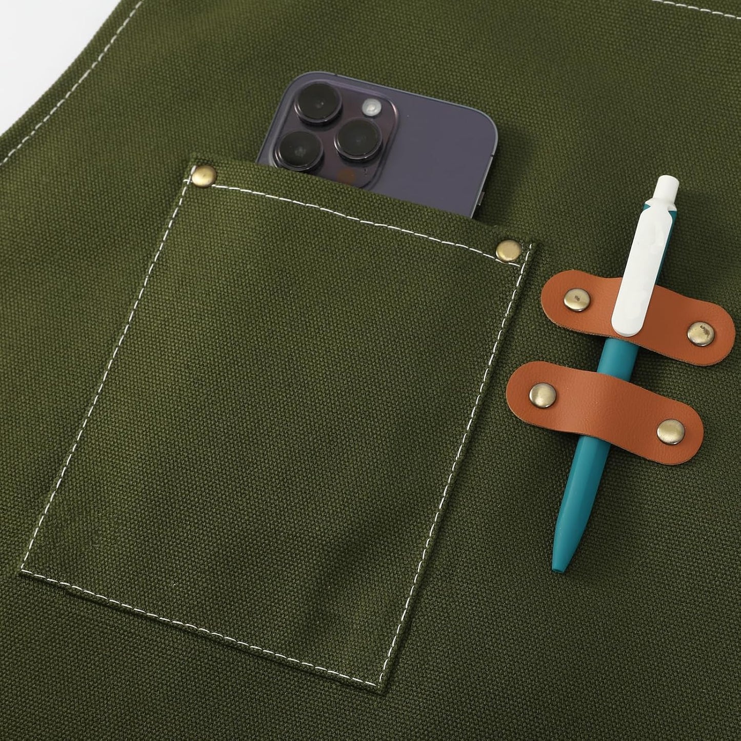 AFUN Chef Aprons for Men Women with Large Pockets, Cotton Canvas Cross Back Heavy Duty Adjustable Work Apron, Size M to XXL (Armygreen)