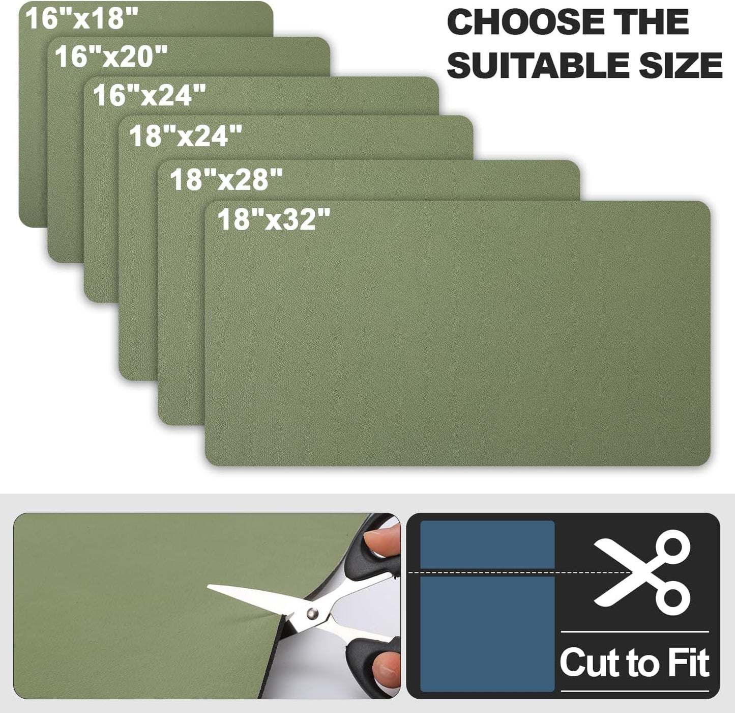 Dish Drying Mat for Kitchen Counter | Coffee Bar Mat for Countertops | Heat Resistant Drainer Mat with Non-slip Rubber Backed | Hide Stain Kitchen Absorbent Draining Mat | Green 18"x32"