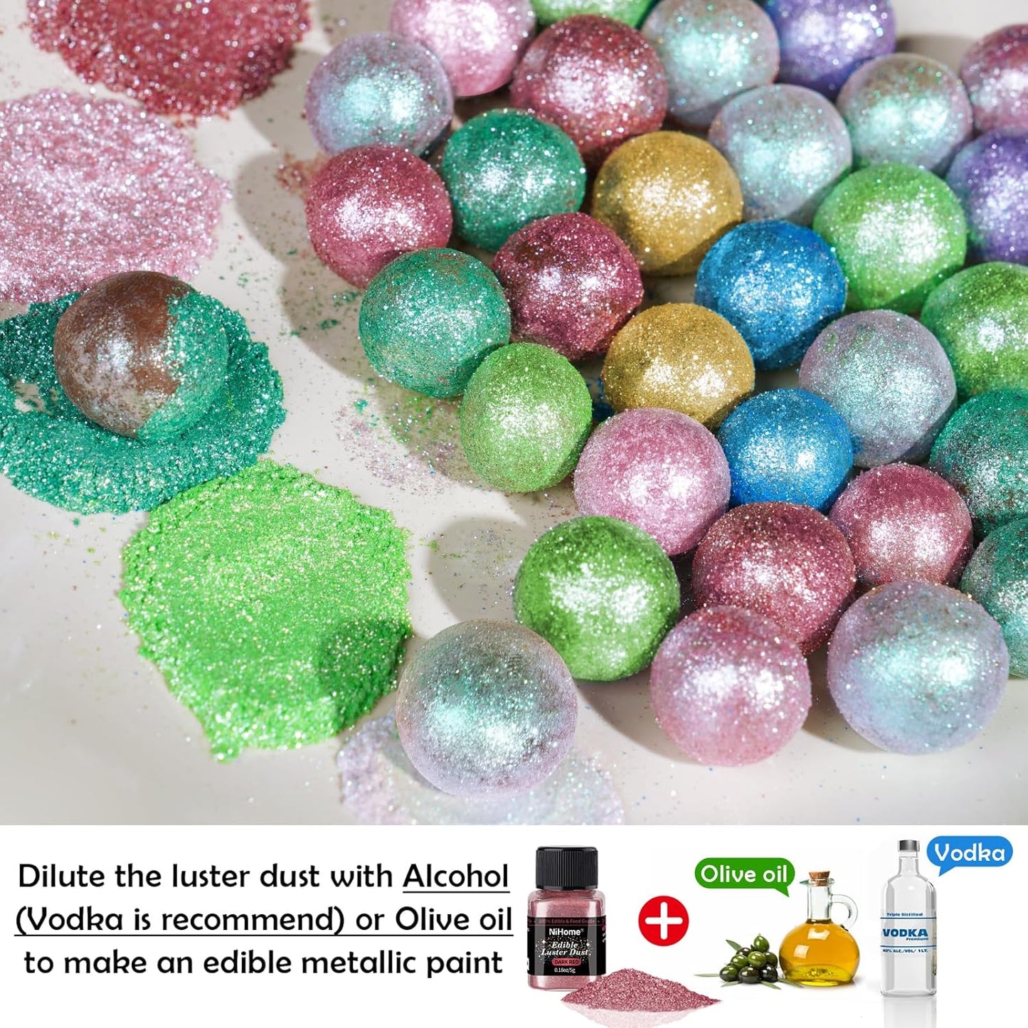 NiHome Edible Food-Grade Glimmer Powder Glitter Luster Dust Metallic Food Decorating Sprinkle Glimmery Dust for Drink Wine Beverage Cake Candy Dessert Bakery Restaurant Vegan (0.18oz/5g, Dark Red)