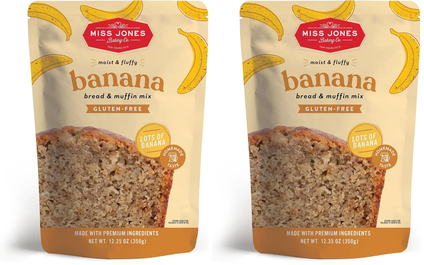 Miss Jones Baking Banana Bread & Muffin Mix - Whole Grains, 50% Lower Sugar, Real Banana, Naturally Sweetened Desserts & Treats (Pack of 2)