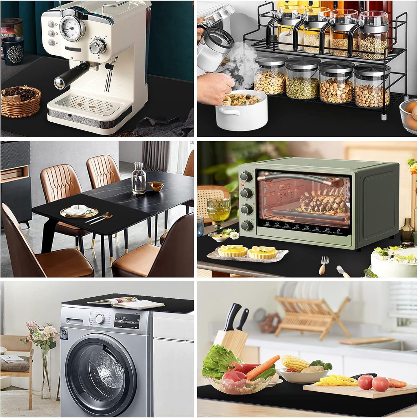 Ewen 35.6x23.5 Inch Extra Large Silicone Mats for Kitchen Counter, 2MM Thick Heat Resistant Coffee Mat Bar Mat, Glass Top Stove Cover Countertop Protector for Air Fryer, Baking, Crafts, Black