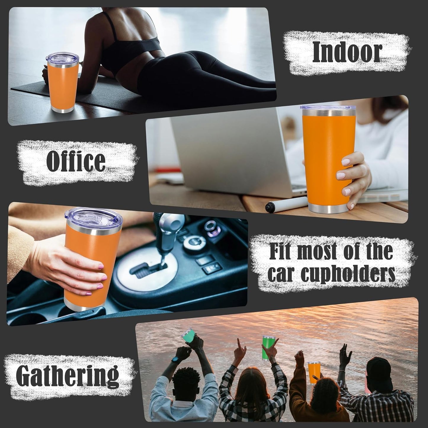 20 oz Tumbler Coffee Tavel Tumblers Bulk with Lid Stainless Steel Double Wall Vacuum Insulated Mug Powder Coated Cups fit Car Cupholder for Hot and Cold - Orange, 4Pack