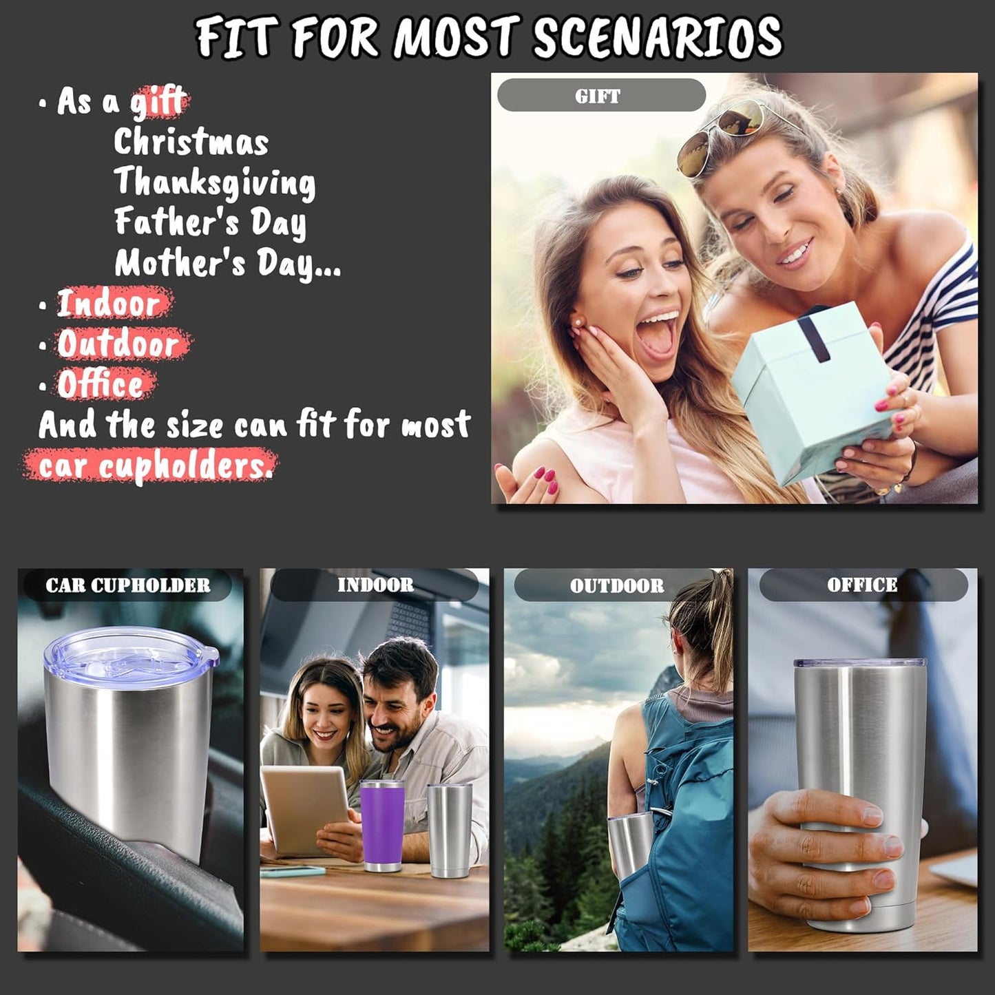 20 oz Tumbler with lid Double Wall Vacuum Insulated Tumblers Stainless Steel Coffee Mug Travel Coffee Tumbler Powder Coated Tumbler Cup Keep Hot&Cold - (Stainless 12 Pack)