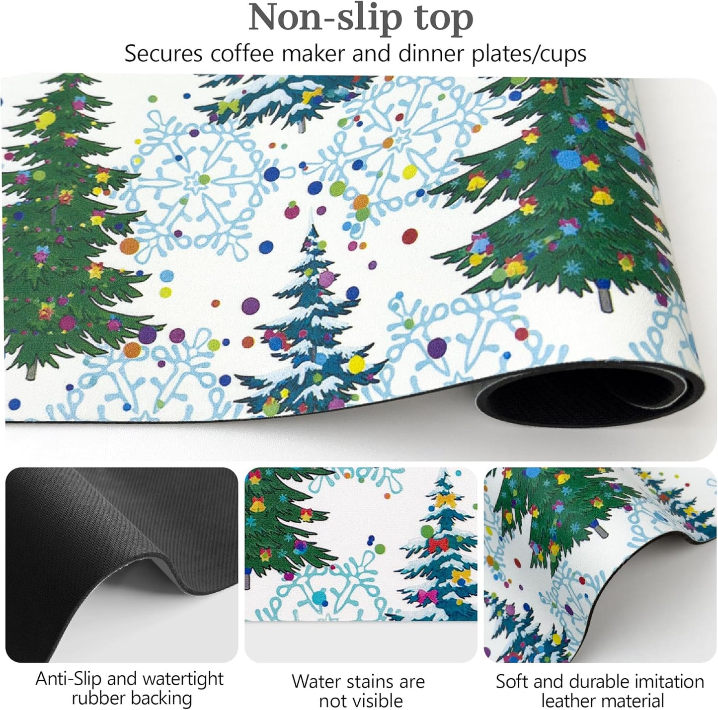 Bloss Coffee Bar Mat, Christmas 12"x19" Absorbent Bar Mat with Waterproof Rubber Back, Fit Under Coffee Maker Machine/Kitchen Counter