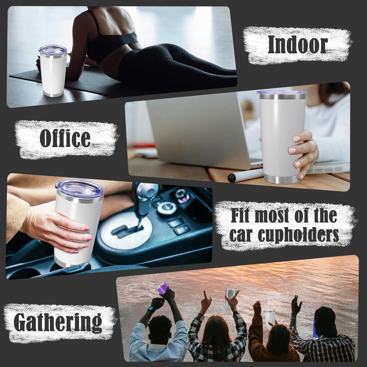 20 oz Tumbler Coffee Tavel Tumblers Bulk with Lid Stainless Steel Double Wall Vacuum Insulated Mug Powder Coated Cups fit Car Cupholder for Hot and Cold - White, 4Pack