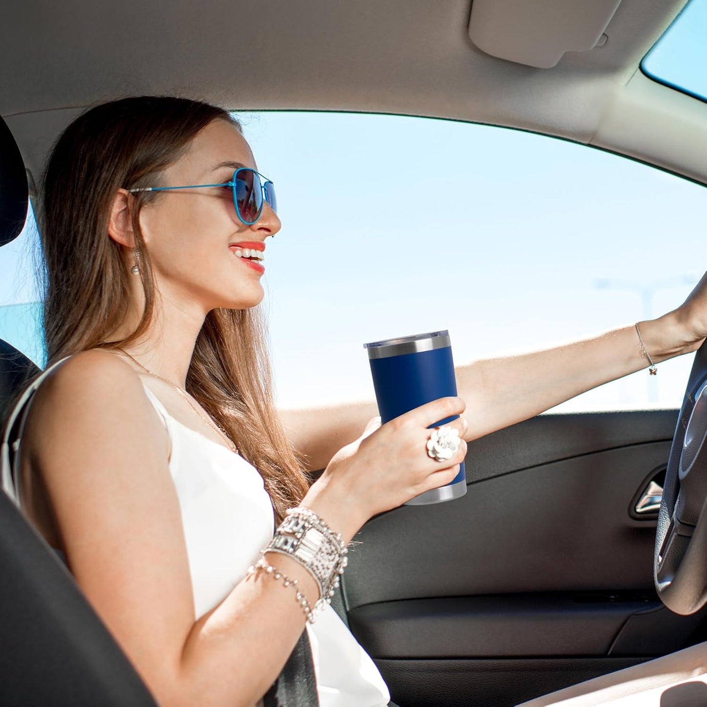 HASLE OUTFITTERS 20oz Tumblers Stainless Steel Mugs with Lid Double Wall Vacuum Insulated Coffee Cups for Cold & Hot Drinks (20oz-Dark Blue, 4 Pack)