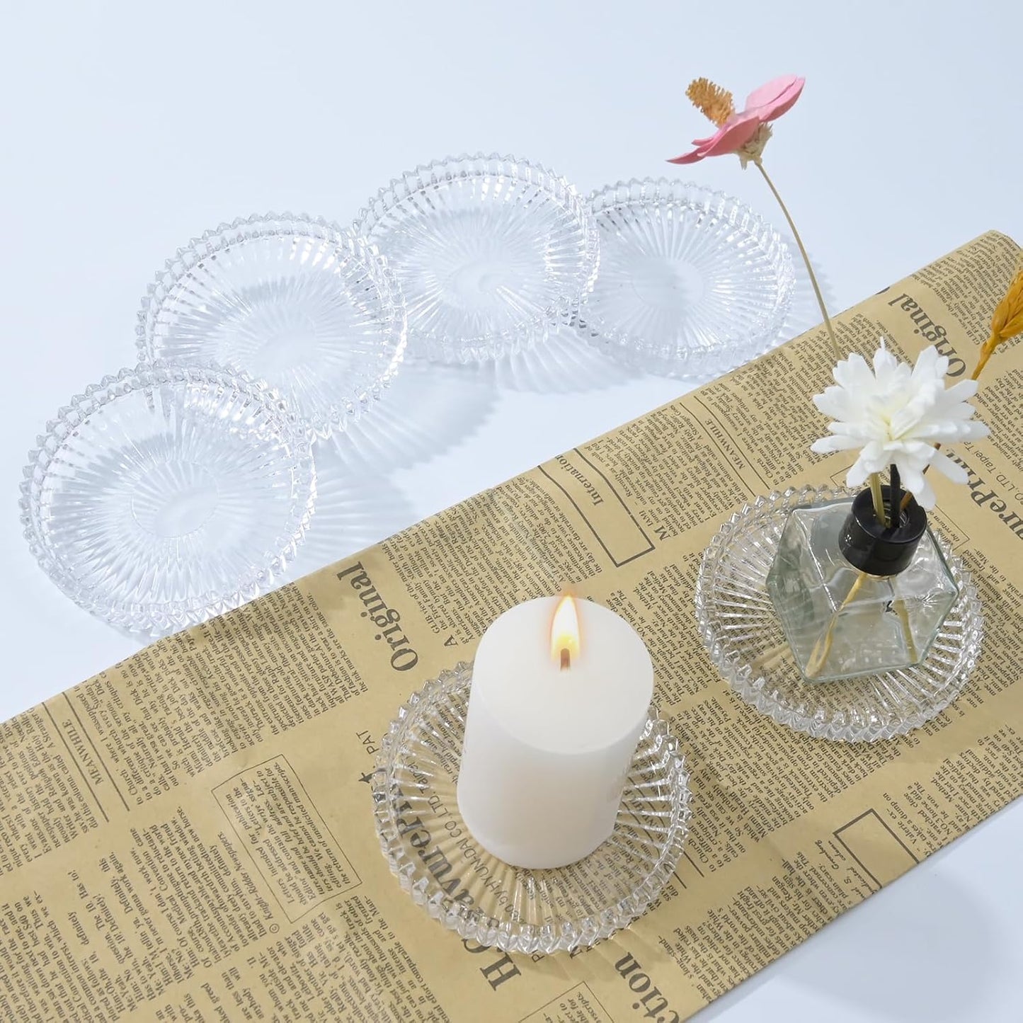 Glass Coaster 6 Pack Round Cup Coasters for Drinks,Crystal Coffee Coaster,Stylish Drink Coasters for Kitchen Bar Dining Room Living Room Office Decor and Jewelry Storage,Clear