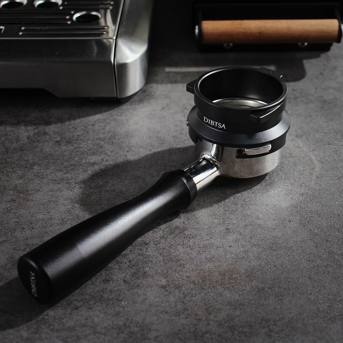 DIBTSA Espresso Dosing Funnel Compatible with Barsetto, Calphalon Temp IQ 58mm Portafilter, Aluminum Alloy, Black