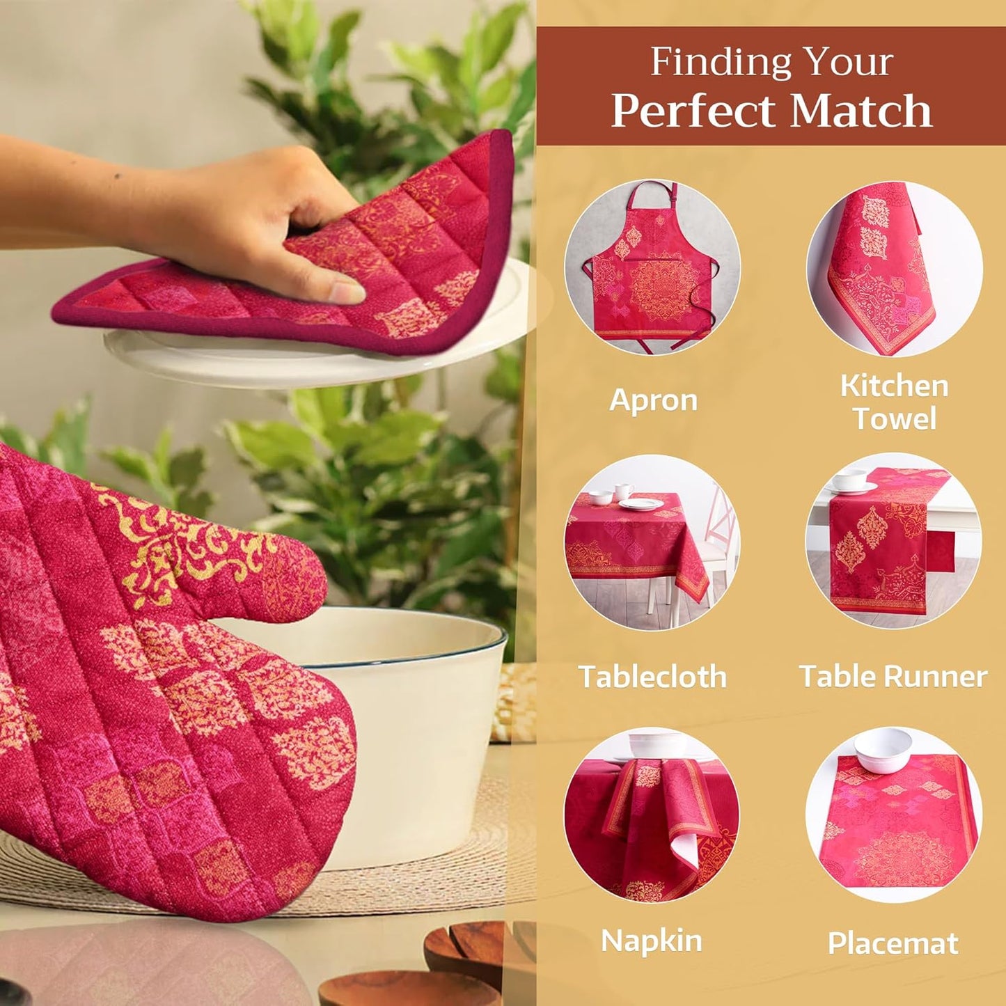 Maison d' Hermine Pot Holders 100% Cotton Heat Resistant Potholders 8" x 8" Hot Pads with Loop BBQ, Cooking, Baking, Grilling, Kitchen, Handling Hot Pans (Pack of 1, Versailles)