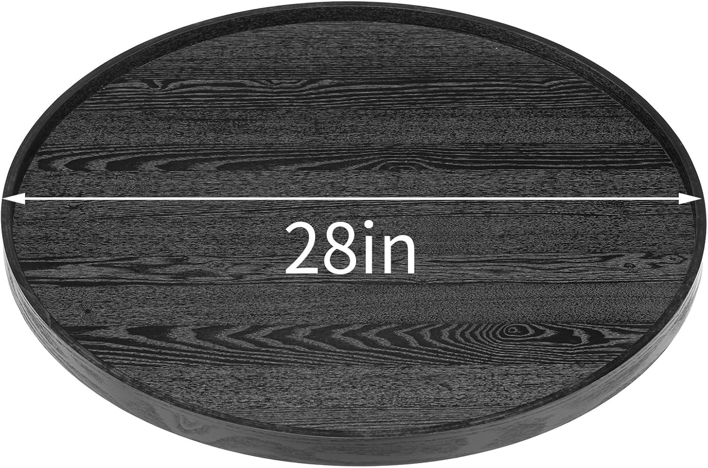 28 inch Round Solid Wood Serving Tray Extra Large Tea Coffee Snack Food Meals Serving Plate Non-Slip Kitchen Party Bar Server Ottoman Tray Breakfast Tray with Raised Edges Black