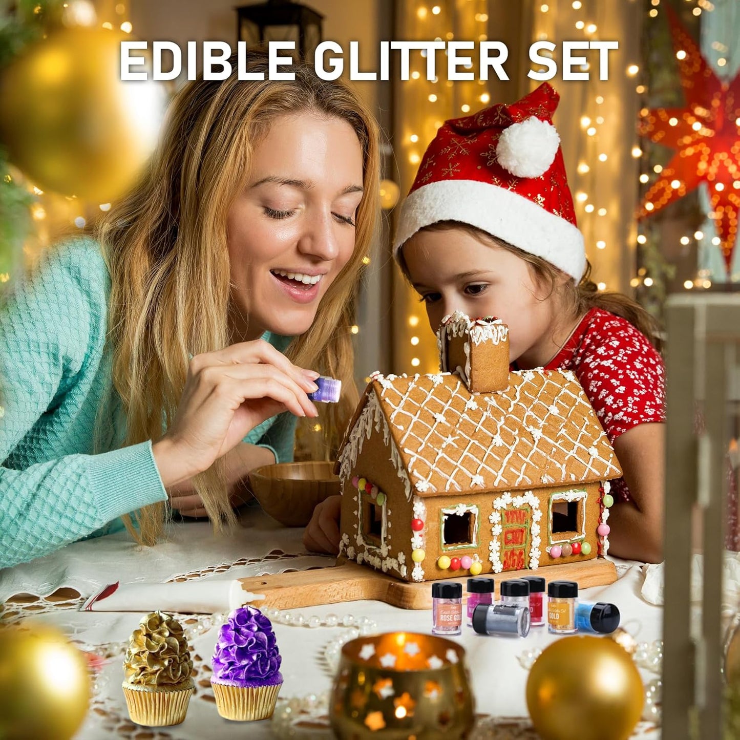 Edible Glitter - 30g Edible Luster Dust Metallic Food Grade Coloring Glitter for Drinks, Baking, Cake Decorating - Edible Dust Powder Shimmer Sprinkle Powder for Icing, Wine, Chocolate, Candy (Gold)