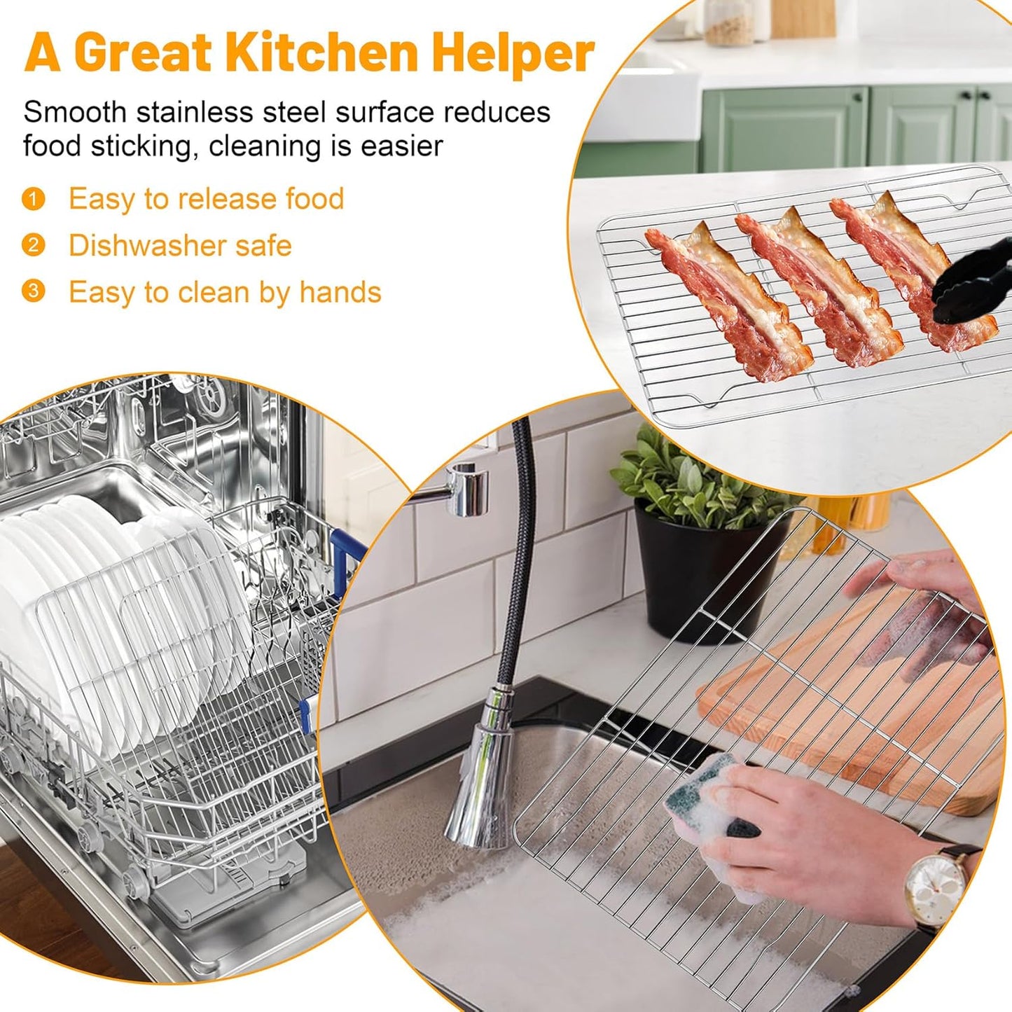 TeamFar Cooling Rack, 11.7” x 9” Stainless Steel Wire Baking Rack for Cooking Roasting Grilling, Fit for Oven Pan, Oven & Dishwasher Safe, Non-toxic & Heavy-Duty, 2PCS