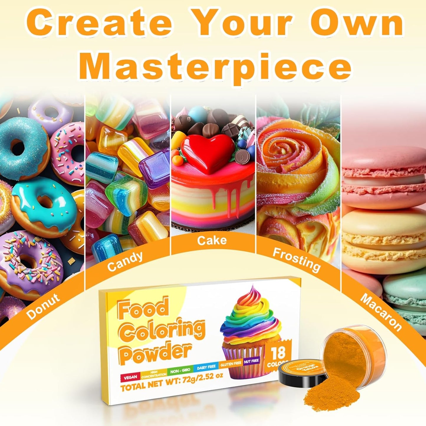 Food Coloring Powder, 18 Colors Powder Food Coloring for Baking, Powdered Edible Food Dye for Cookies, Fondant, Cake Decorating - 4g/Bottle