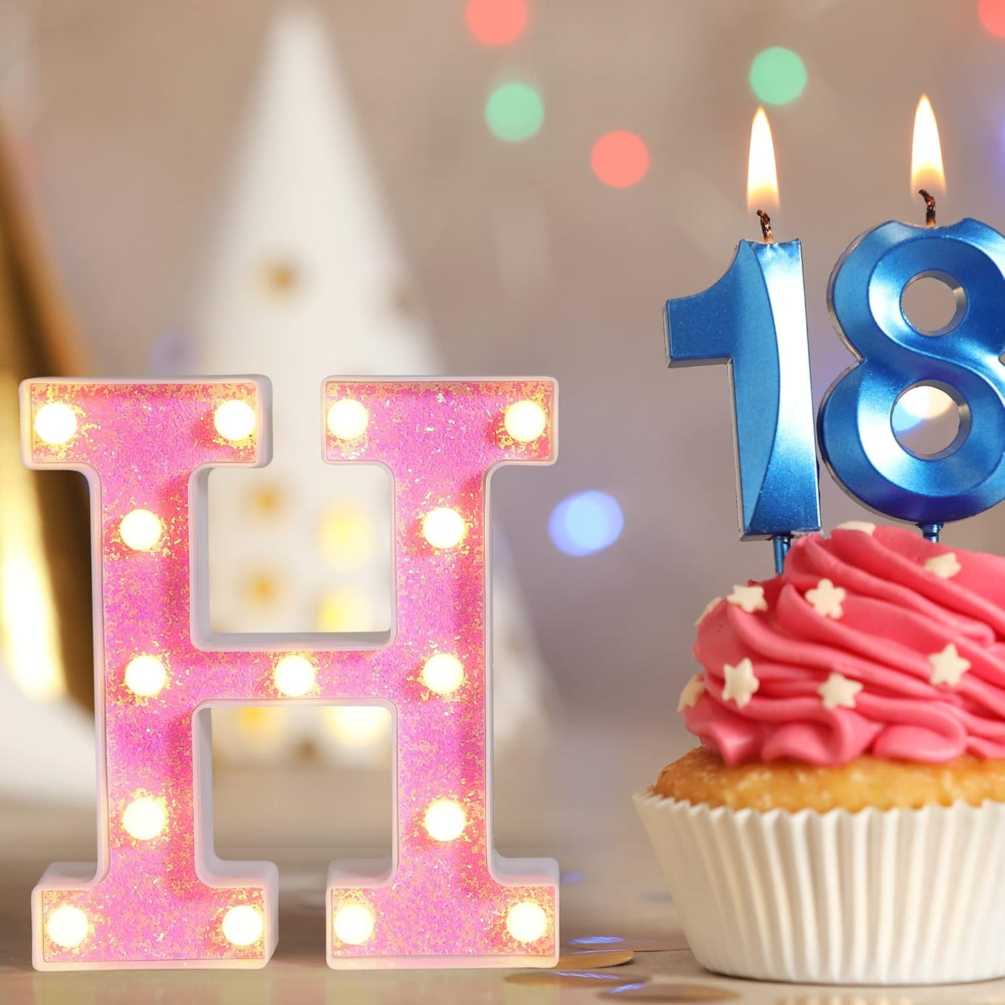 Foaky Pink Light up Letters,Pink Party Decorations,Girls Room Decor,Glitter Light Up Letters,Alphabet Letter Sign for Night Light Birthday Party Girls Gifts, Home Bar Decoration(K)