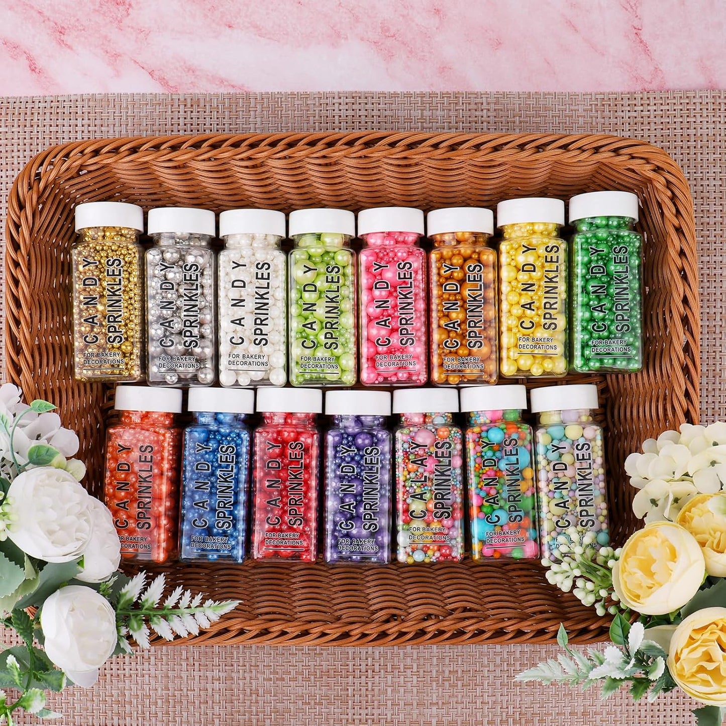 Gold Sprinkles for Cake Decorating, 6 Sizes Mix 4.6 oz Edible Pearls Sugar Sprinkles for Cupcake Cookies Ice Cream Topping Baking Decorations