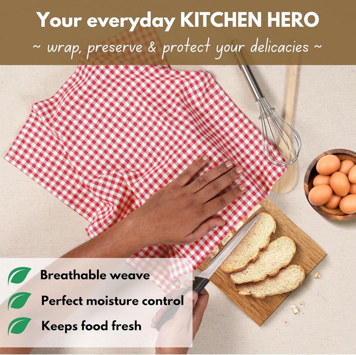 Native Fab 12 Pack Gingham Check Kitchen Towels 16"x26" - Mini Plaid Cotton Dish Towels Washable - Absorbent Tea Towel, Soft Hand Towel with Hanging Loop, Dish Cloth Set - Red White