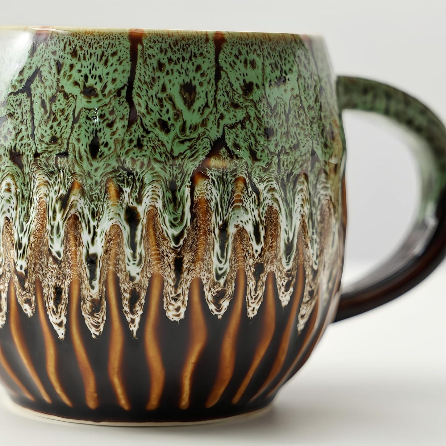 20oz Raku Glaze Coffee Mug - Unique Handcrafted Look Ceramic Cup, Large Tea Mug, Microwave & Dishwasher Safe (green)