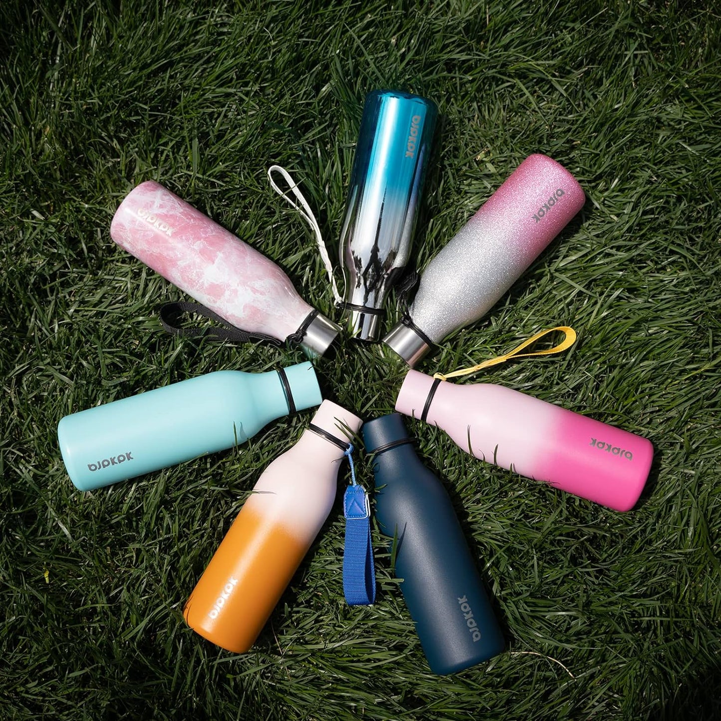 BJPKPK Insulated Water Bottles, 18 oz Stainless Steel Metal Water Bottle with Strap, BPA Free Leak Proof Thermos, Mugs, Flasks, Reusable Water Bottle for Sports & Travel, Silver Miner