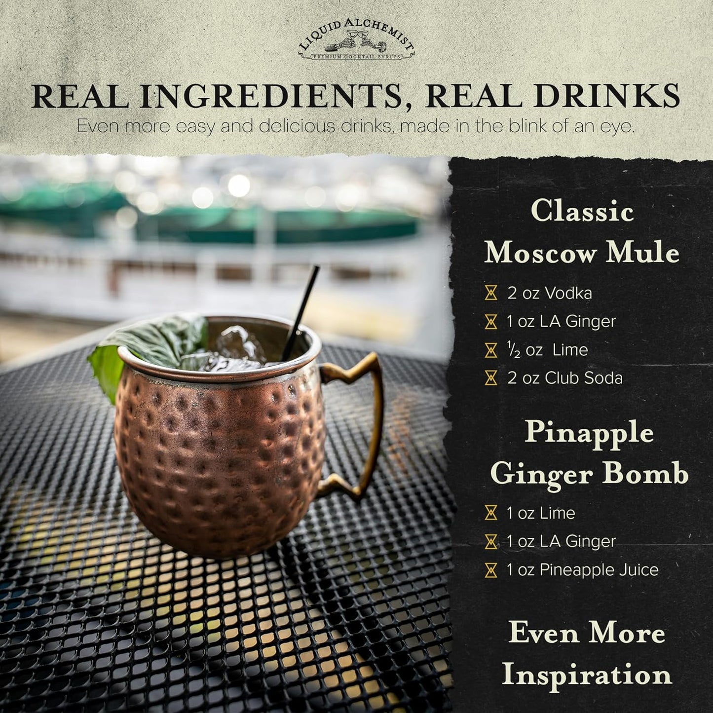 Liquid Alchemist Ginger Syrup for Cocktails - Real Ingredients Make our Liquid Ginger Puree for Cocktails the Perfect Moscow Mule Cocktail Syrup - Our Mixer is Non-GMO & Vegan (25 oz)