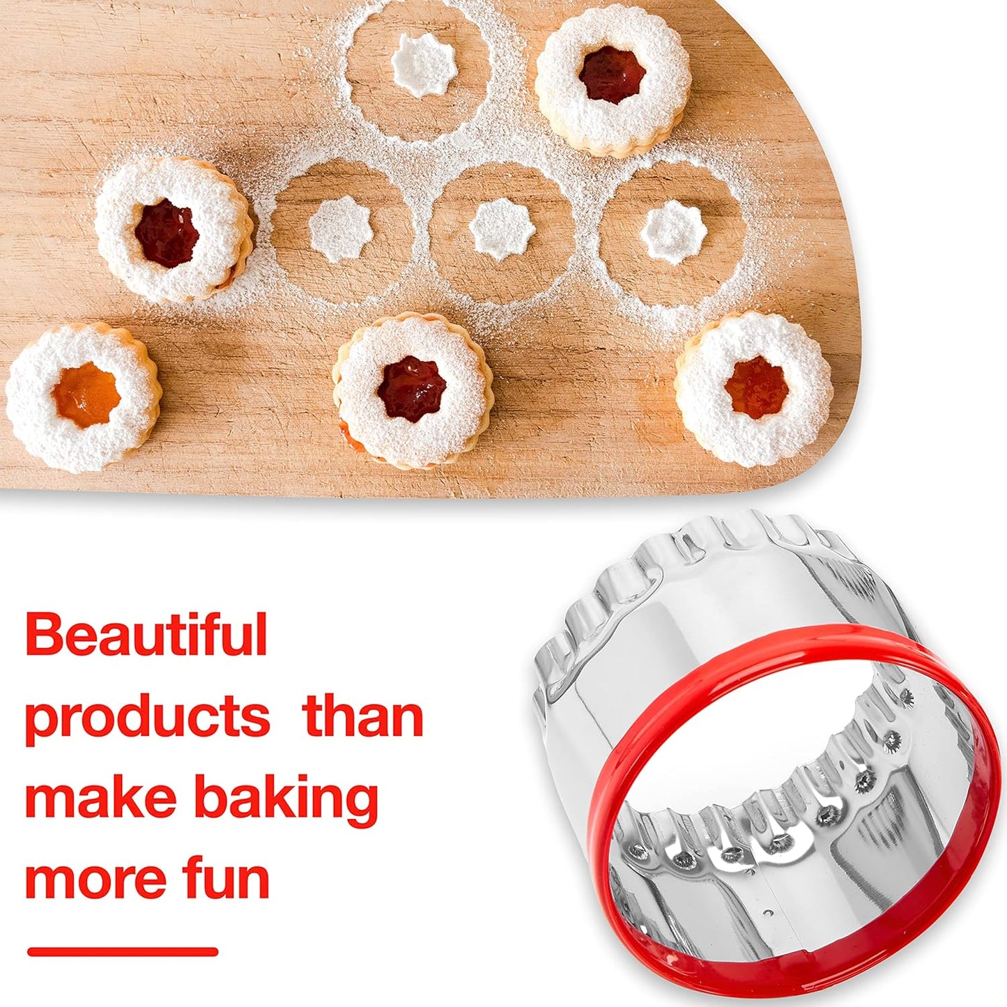 Large Biscuit Cutter 5", Fluted Round Cookie Cutter for Baking, Scalloped Cookie Cutter, Scone Cutter, Coated with Soft PVC for Protection