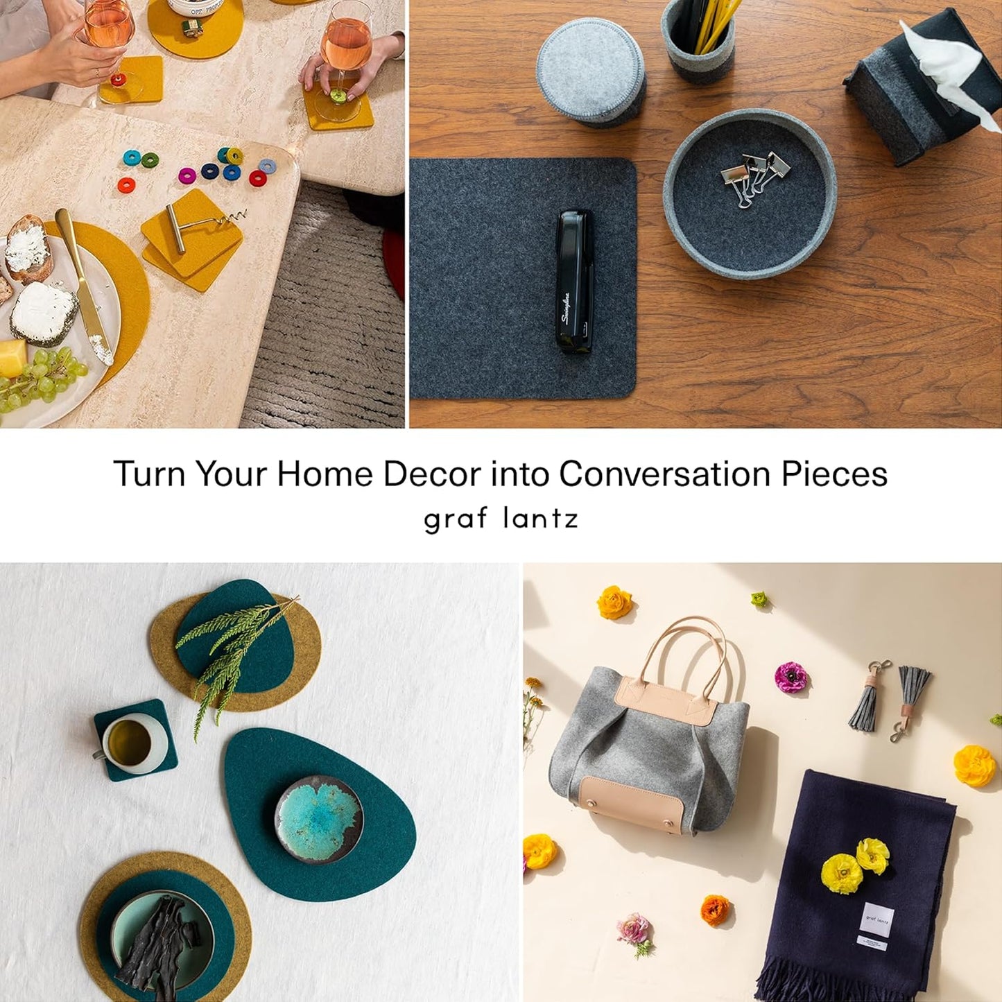 Graf Lantz - Bierfilzl Merino Wool Round Coasters Set of 4 - Greyscale (4" Circles) - Absorbs 30% of Weight - German Wool - Heat Resistant, Sustainable, & Reusable - Home Decor & Coffee Table Decor