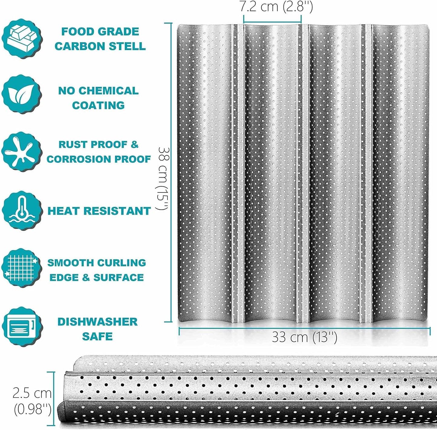 Anaeat Nonstick French Baguette Bread Pan with Thick Professional Proofing Cloth Dough Couche - Long Sourdough Bread Baking Pan Tray for Professional & Home Baker, Perforated Loaves Bake Mold Supplies