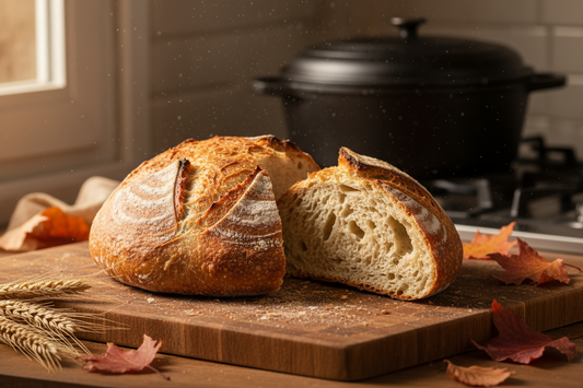 Dutch Oven Bread (Late-Fall Edition): Crackling crust, open crumb, bakery results in a home oven