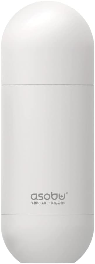 asobu Orb Stainless Steel Double Wall Insulated Travel Water Bottle – Lid Doubles as a Cup 14 Ounce (White)