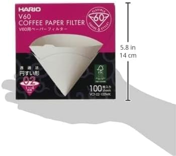 Hario V60 Paper Coffee Filter, Size 02, White, 100ct Box